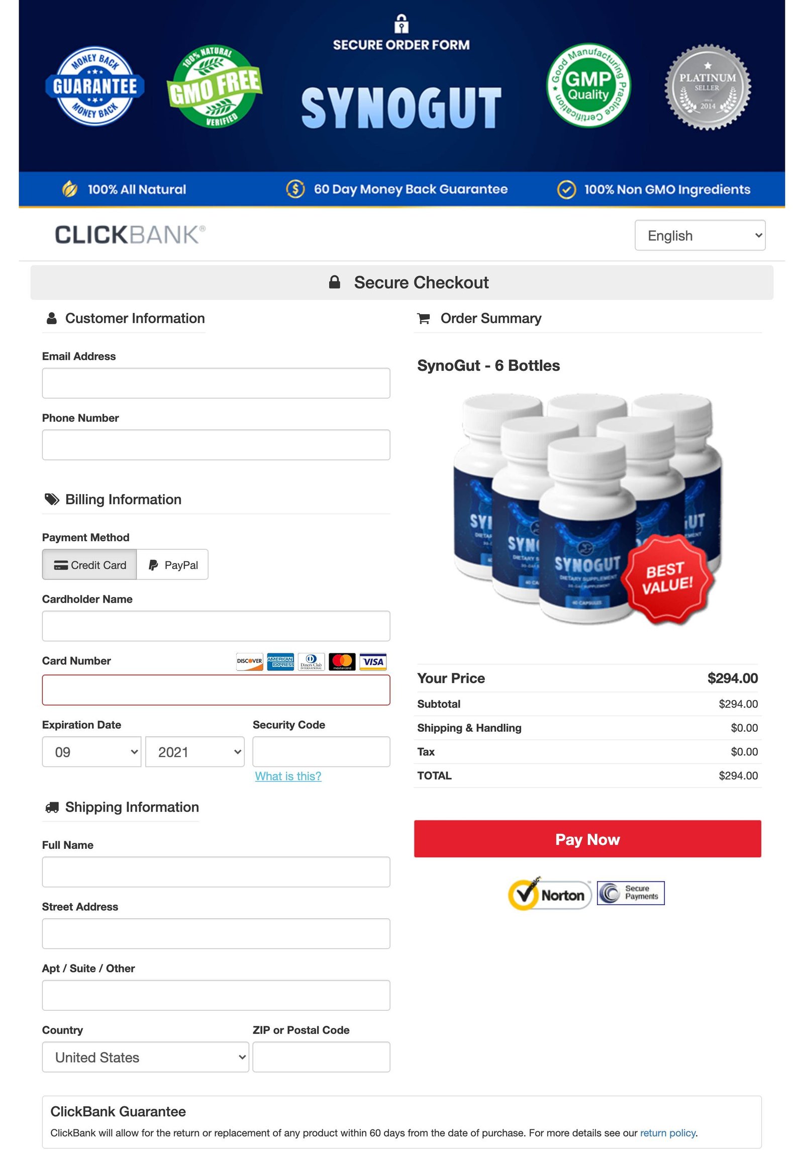 SynoGut - Order Page